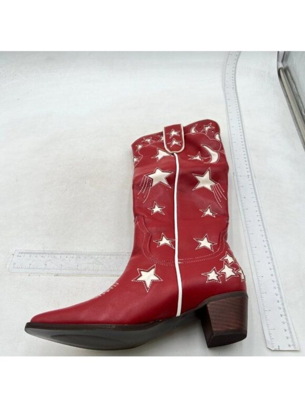 Cowboy Boots for Women Wide Calf Knee High Cowgirl Distressed Western Star Red